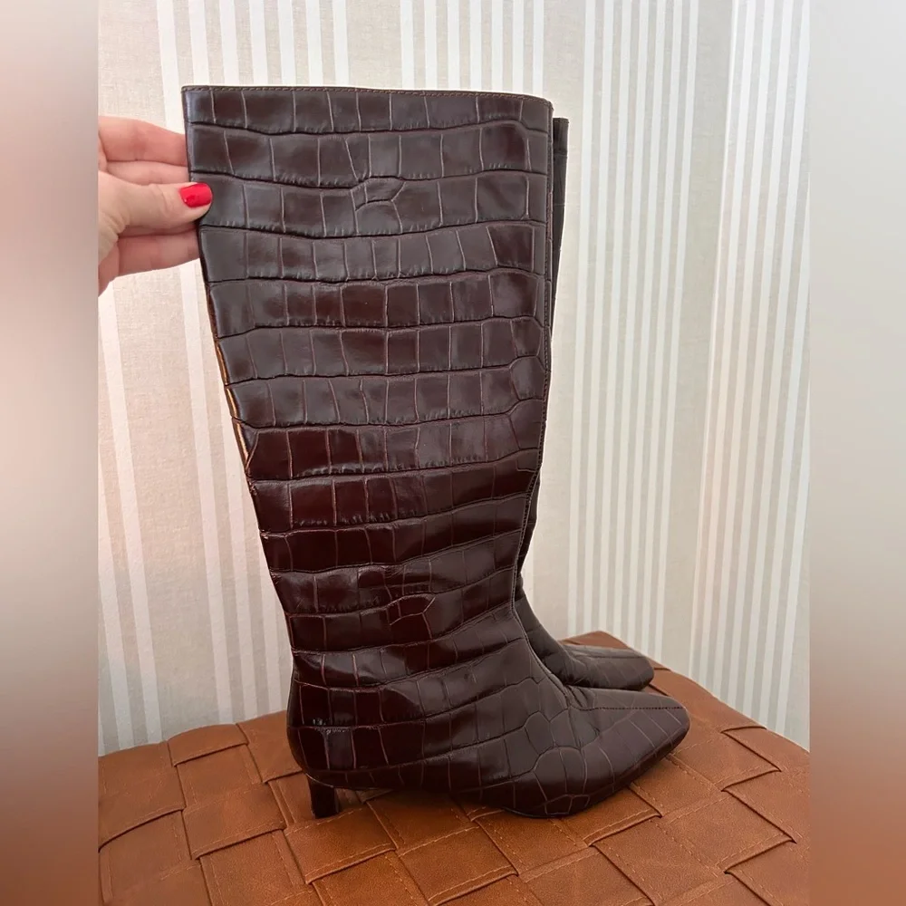 Madewell The Dimes Leather Kitten-Heel Knee Boot Chocolate Raisin Women Size 7 - Picture 4 of 15